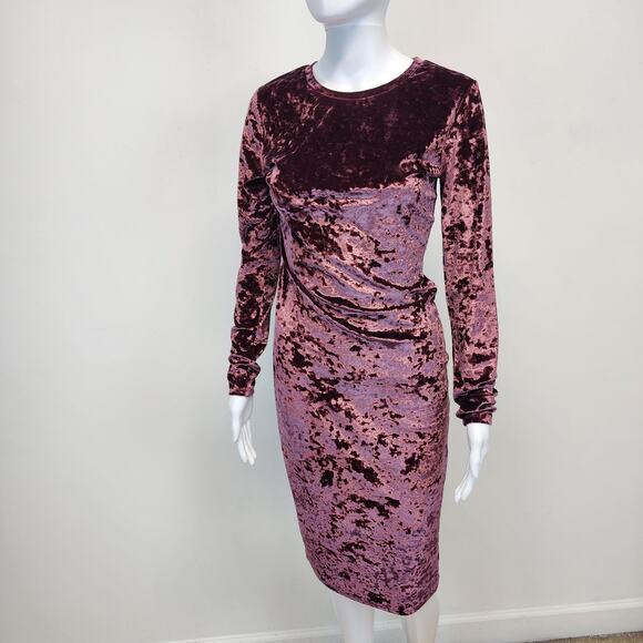 Michael Michael Kors Crushed Velvet Dress Size M Dark Pink Long Sleeve Goth Glam - Picture 1 of 13